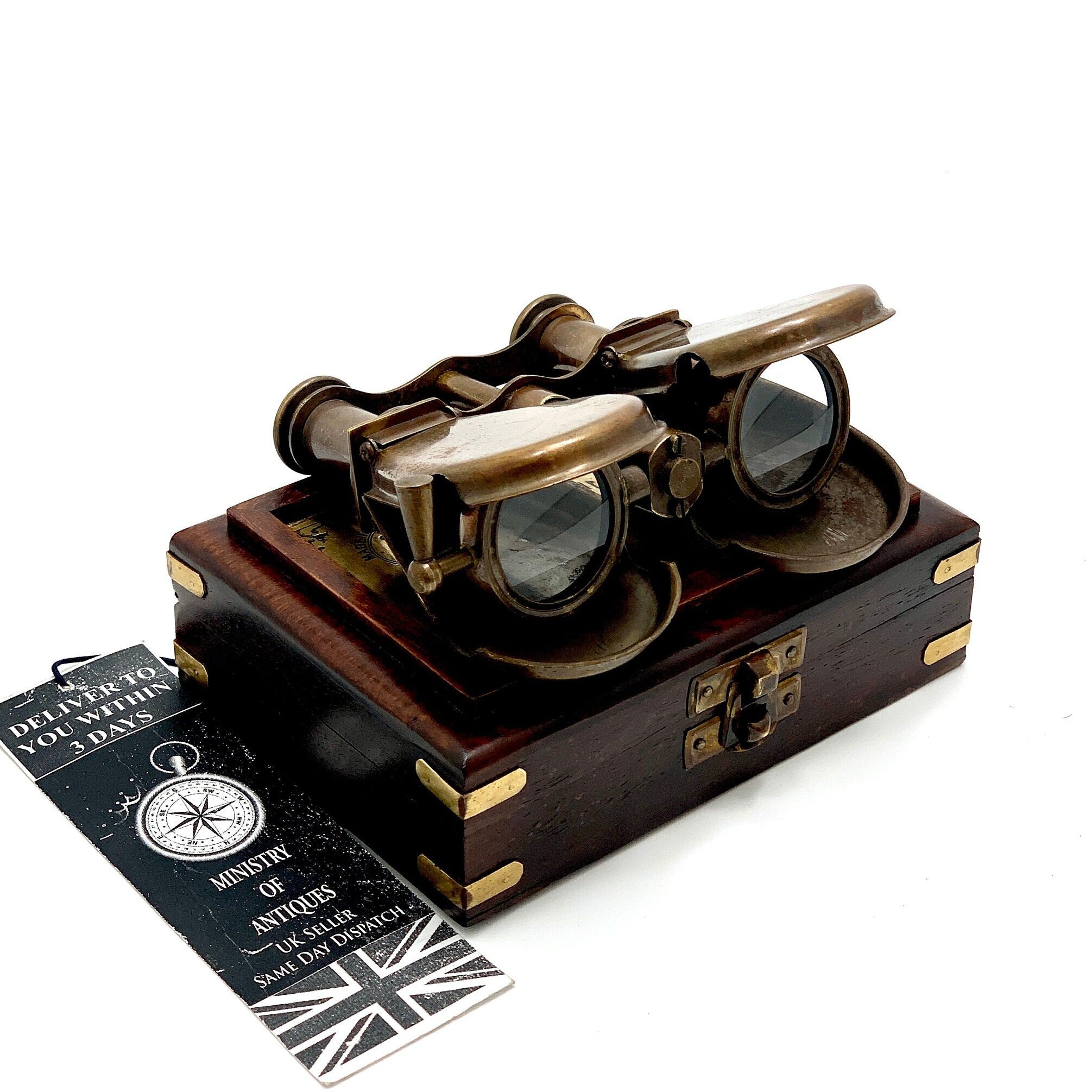 Nautical Brass Binocular Folding Monocular Nautical Telescope Spyglass and Beautifully Made Hardwood Box UK Seller image 5