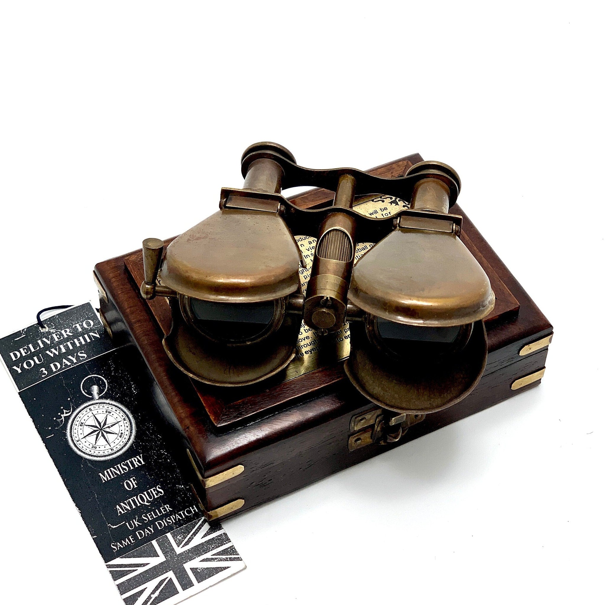 Nautical Brass Binocular Folding Monocular Nautical Telescope Spyglass and Beautifully Made Hardwood Box UK Seller image 7