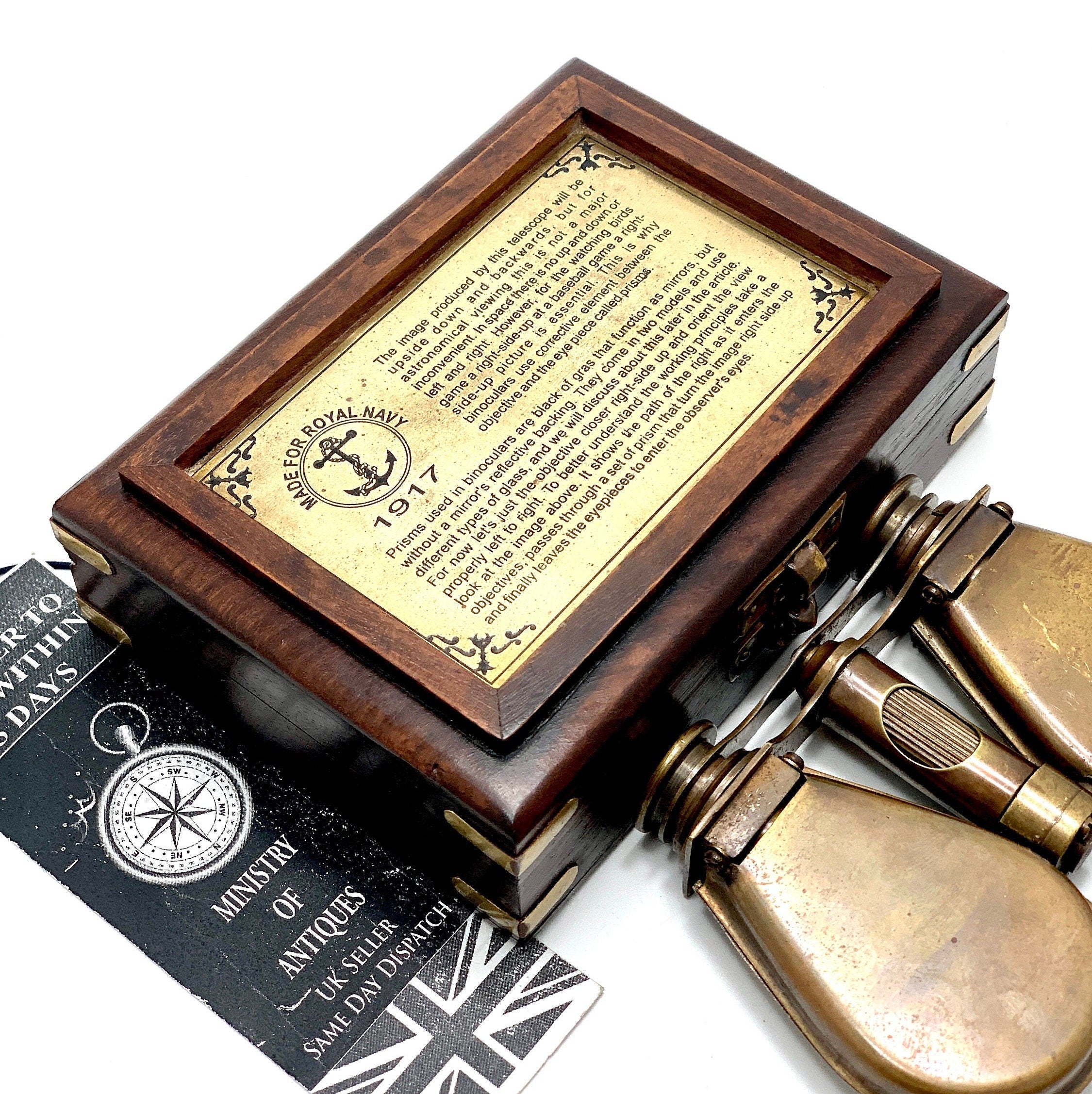 Nautical Brass Binocular Folding Monocular Nautical Telescope Spyglass and Beautifully Made Hardwood Box UK Seller image 2