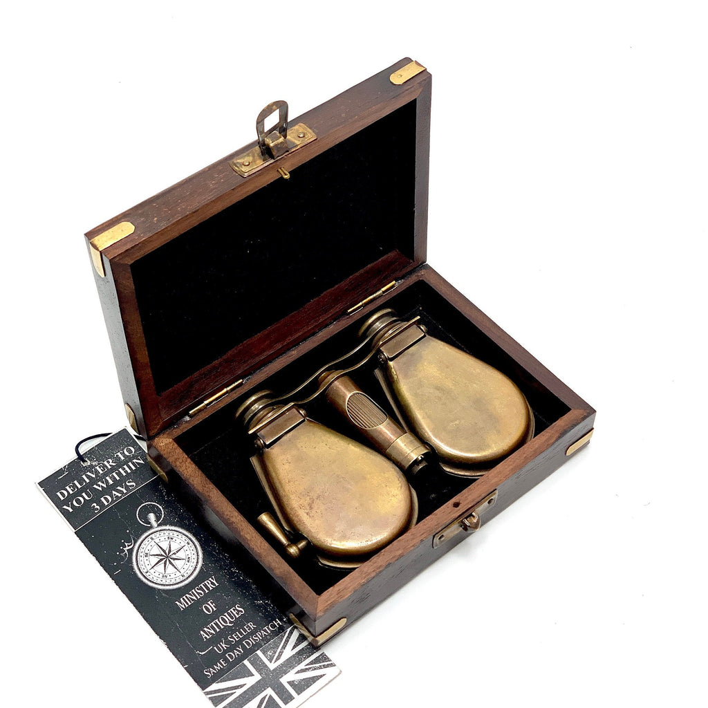 Nautical Brass Binocular Folding Monocular Nautical Telescope Spyglass and Beautifully Made Hardwood Box UK Seller image 3