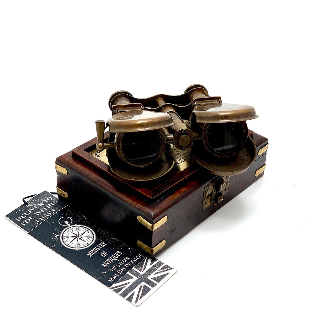 Nautical Brass Binocular Folding Monocular Nautical Telescope Spyglass and Beautifully Made Hardwood Box UK Seller image 6