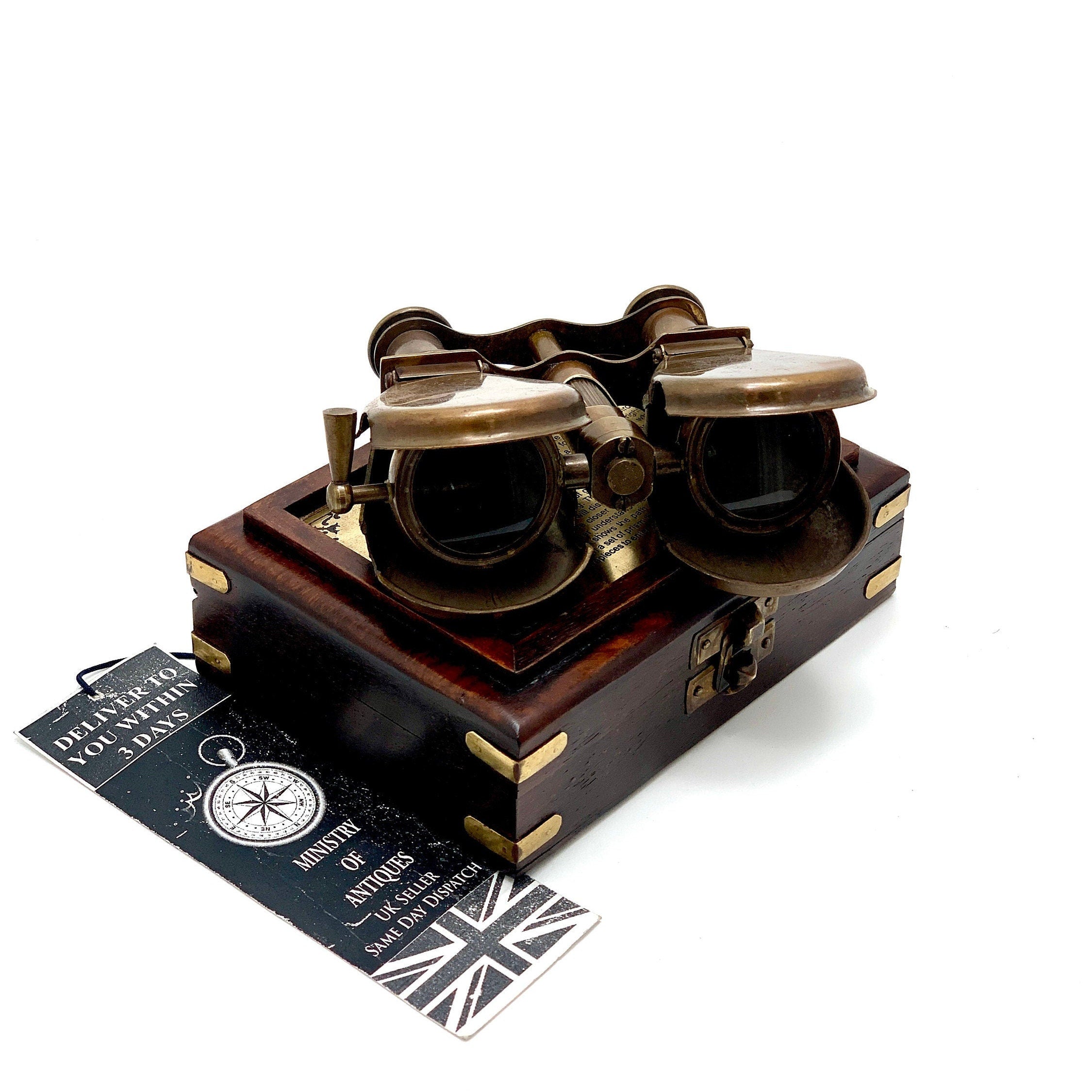 Nautical Brass Binocular Folding Monocular Nautical Telescope Spyglass and Beautifully Made Hardwood Box UK Seller image 6