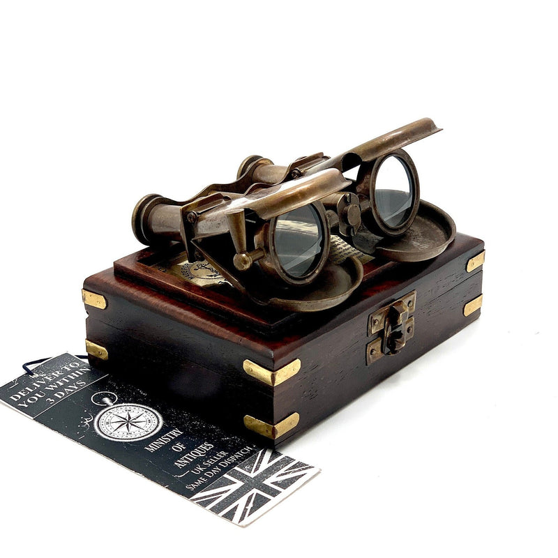Nautical Brass Binocular Folding Monocular Nautical Telescope Spyglass and Beautifully Made Hardwood Box UK Seller image 1