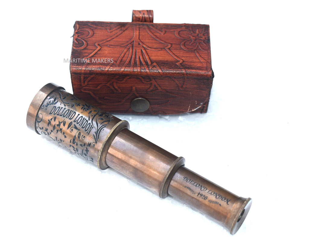 Vintage Dollond London Brass Telescope – Antique Nautical Spyglass with Leather Case image 1