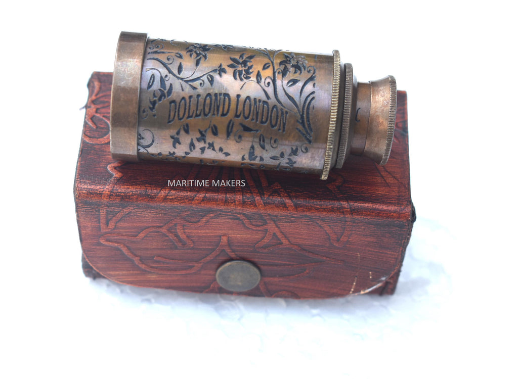 Vintage Dollond London Brass Telescope – Antique Nautical Spyglass with Leather Case image 2