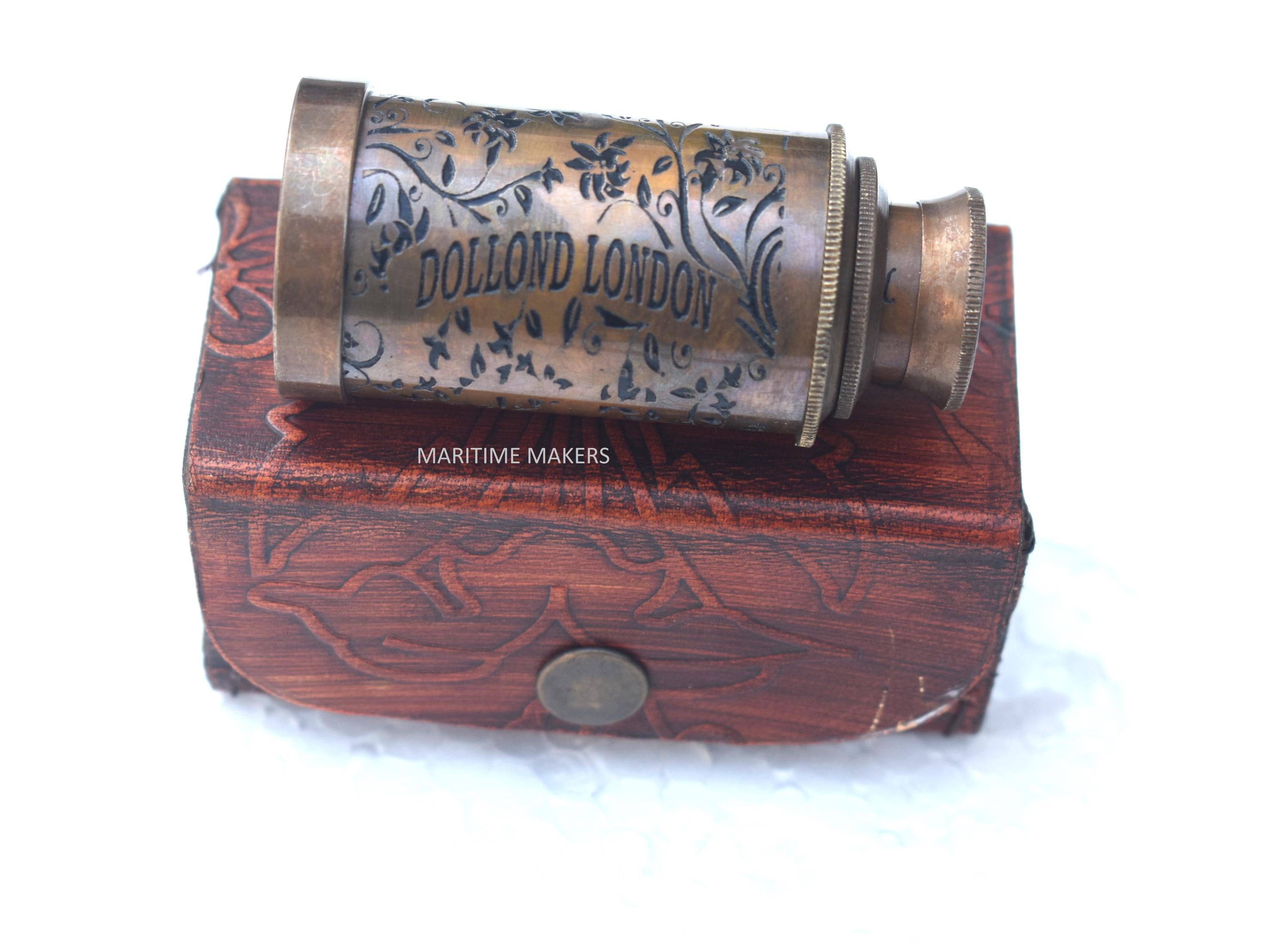 Vintage Dollond London Brass Telescope – Antique Nautical Spyglass with Leather Case image 2