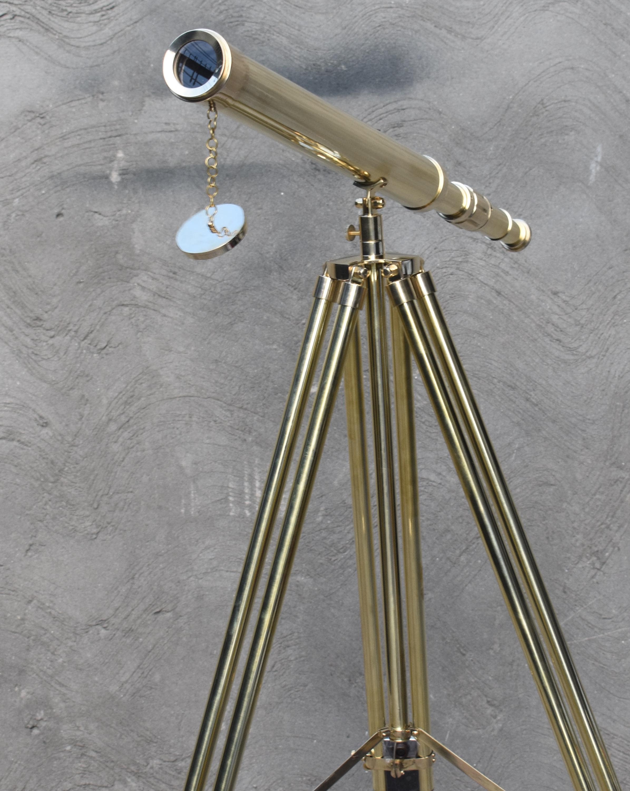 Nautical Brass Telescope with Wood Tripod Stand Maritime Decor, Vintage Floor Telescope, Coastal Home