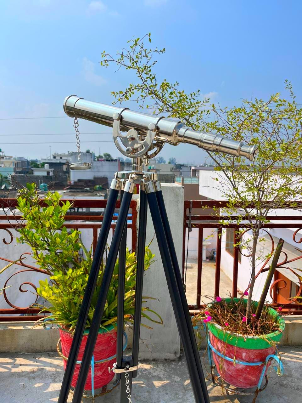 Vintage Brass Telescope Floor Standing Tripod 18" Nautical Maritime Home Decor