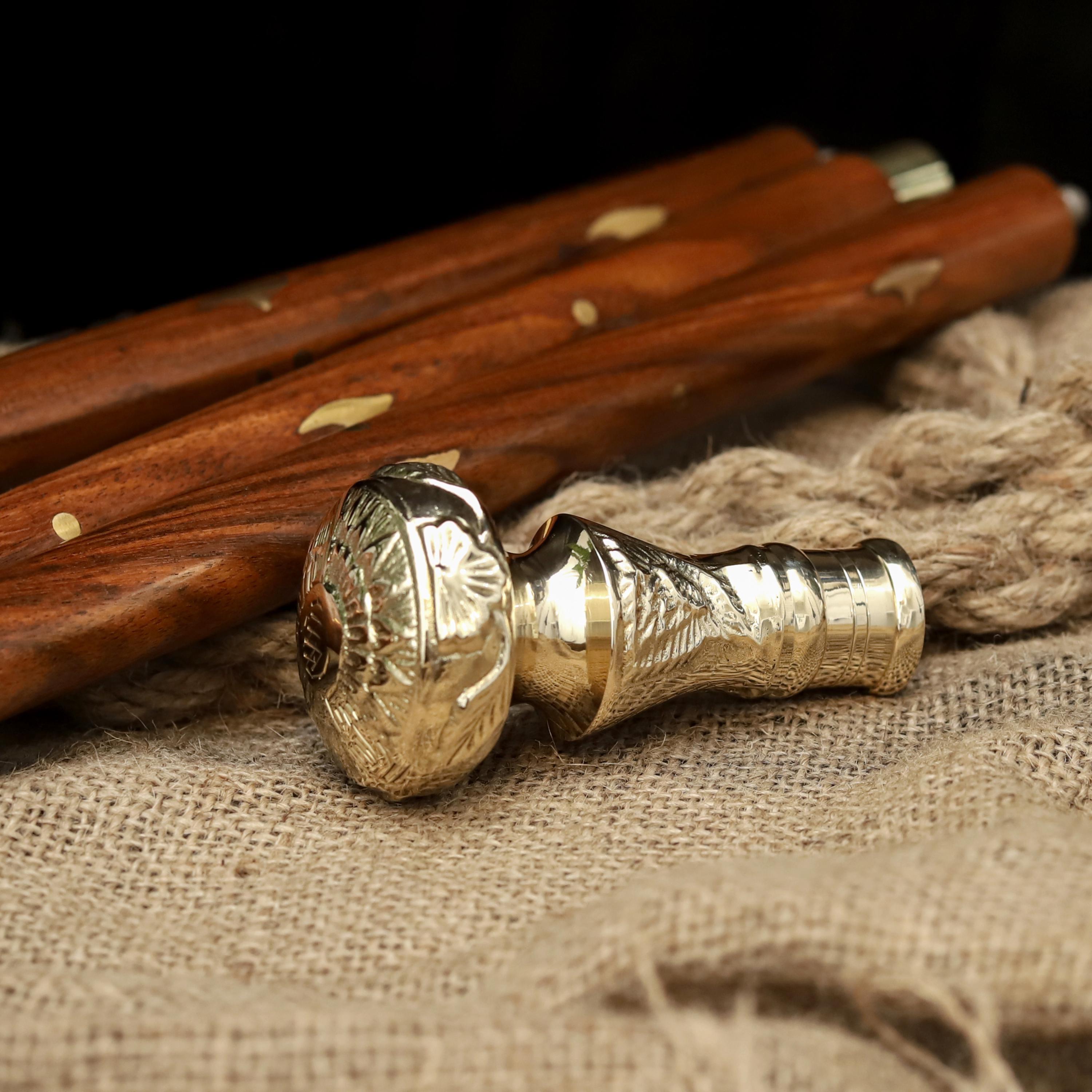 Handmade Wooden Walking Cane | Vintage Brass Handle, Hiking Stick image 7