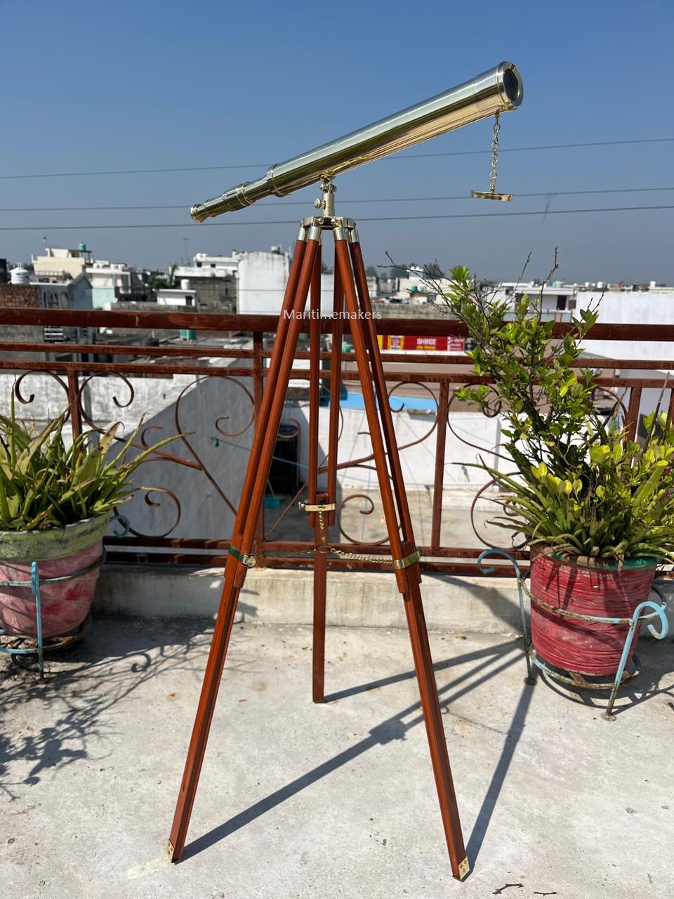 Antique Brass Telescope Tripod Stand Nautical Home Decor, Vintage Maritime Telescope Base Gift Collectors