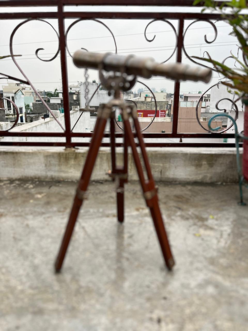 Handmade Vintage Brass Telescope with Wooden Tripod Nautical Spyglass Decor Maritime Home Accent
