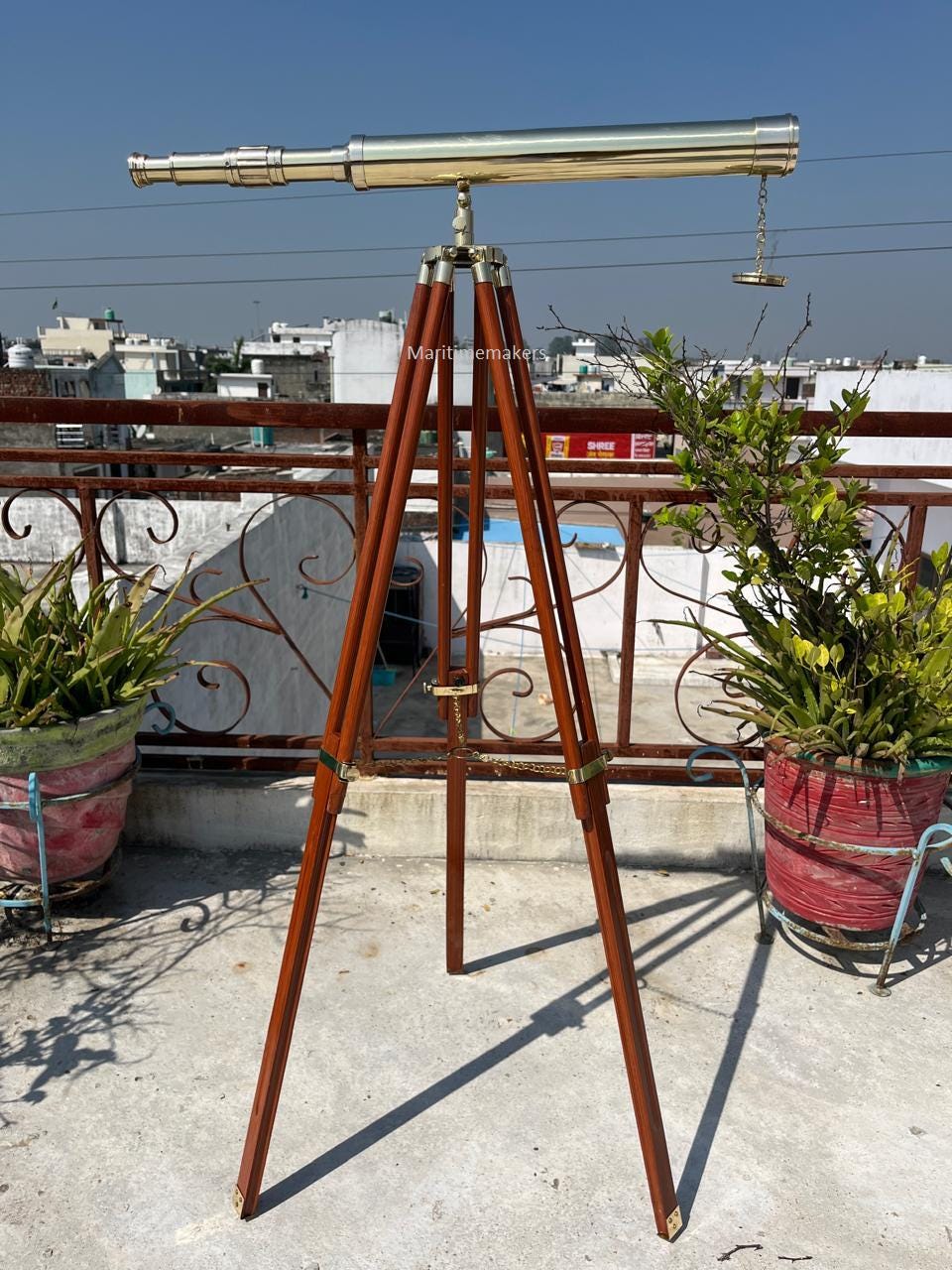Antique Brass Telescope Tripod Stand Nautical Home Decor, Vintage Maritime Telescope Base Gift Collectors