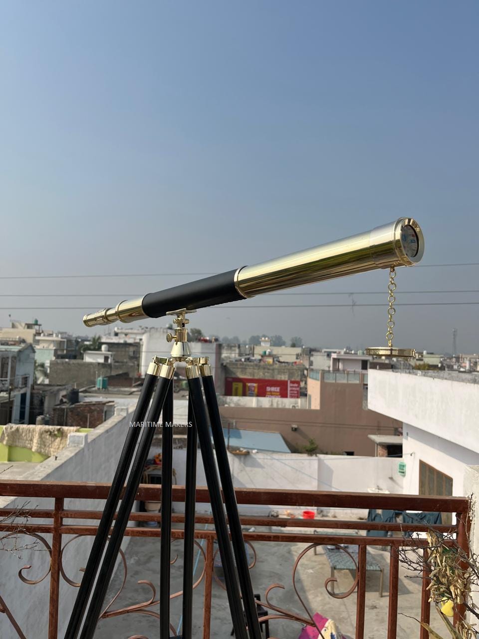 Personalized Vintage Brass Telescope on Wooden Tripod-Luxury Nautical Home Décor-Custom Engraved Explorer-Gift-for-Office & Library image 2