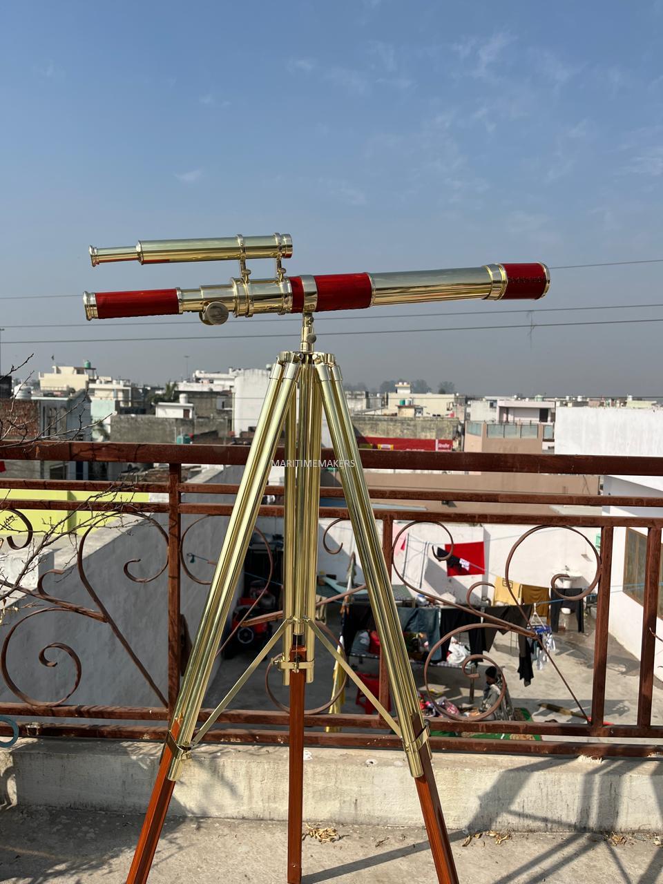 Personalized Luxury Vintage Brass Telescope with Wooden Tripod Nautical Home Decor Explorer-Custom-Engraved-Gift Office & Library -