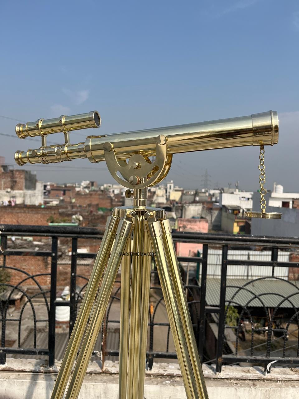 Vintage Brass Telescope on Wooden Tripod Nautical Decor, Maritime Collector Telescope, Antique-Style Gift image 4