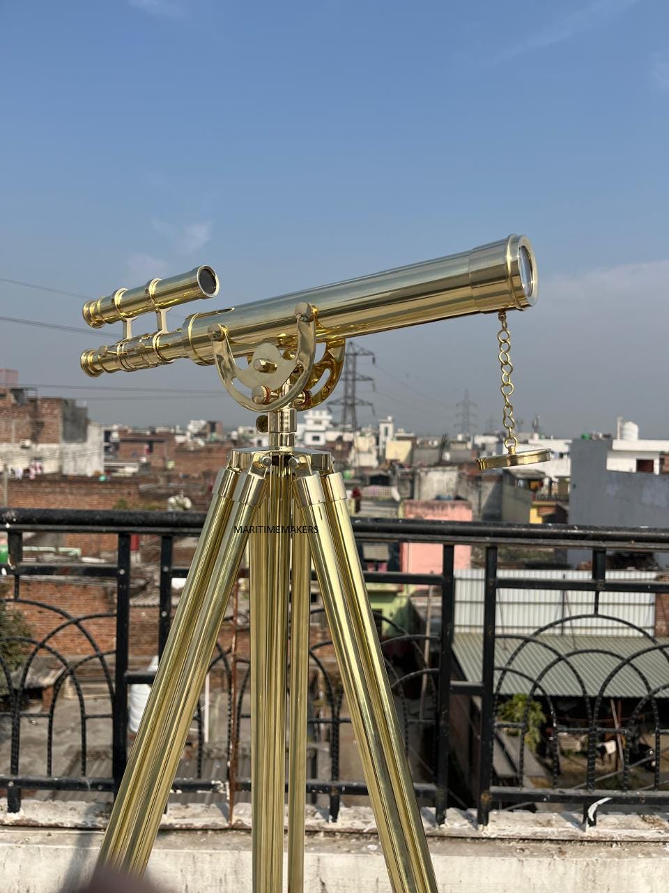 Vintage Brass Telescope on Wooden Tripod Nautical Decor, Maritime Collector Telescope, Antique-Style Gift image 5