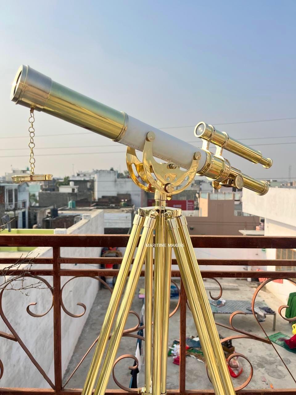 Personalized Brass Telescope with Brass Tripod Nautical Refractor Scope Maritime Home Decor image 1