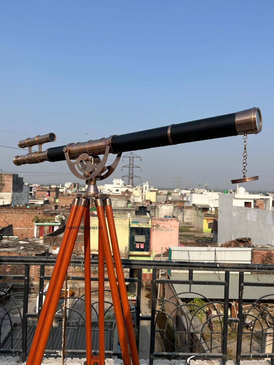 Antique Style Brass Floor Telescope 39" Nautical Décor on Wooden Tripod Handmade-Gift-for-Office & Home-Antique-Luxury-Gift image 3