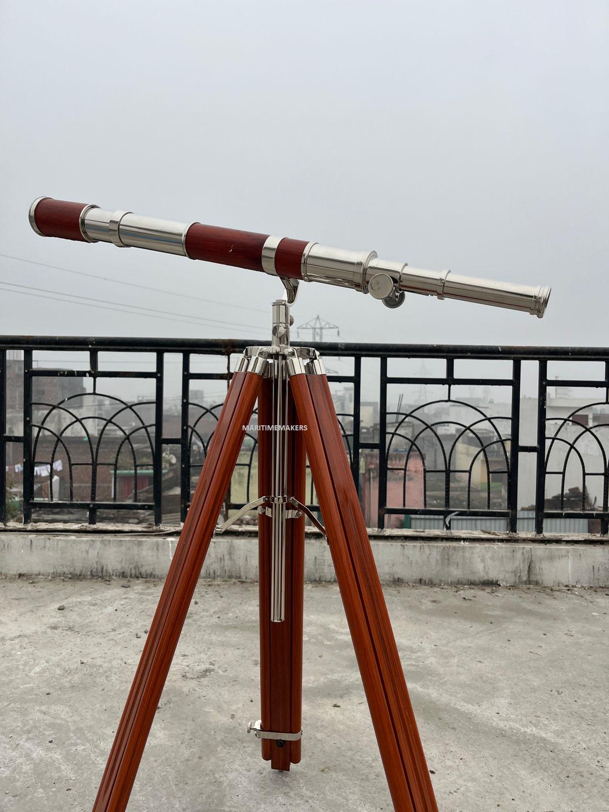 Personalized Luxury Vintage Brass Telescope with Wooden Tripod Nautical Home Decor Custom Engraved Explorer