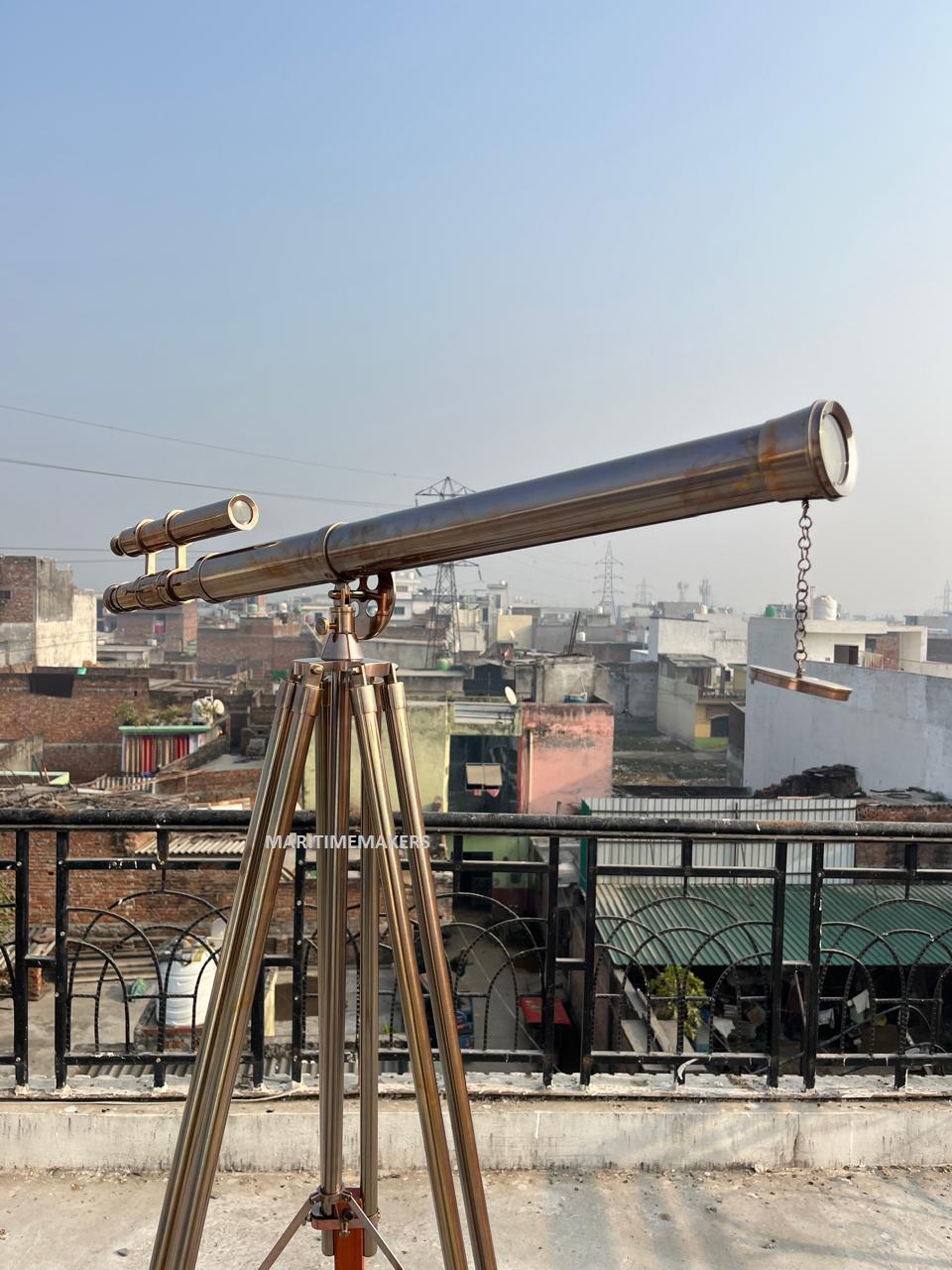 Personalized Vintage Brass Telescope on Wooden Tripod-Luxury Nautical Home Décor-Custom Engraved Explorer-Gift-for-Office & Library